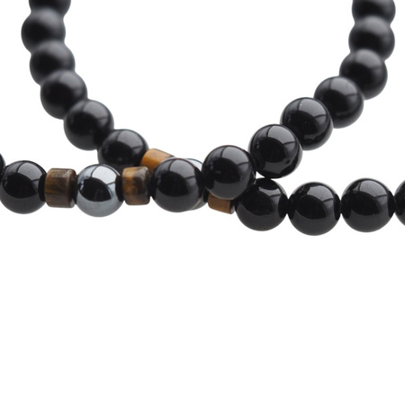 Bransoletka męska na gumce - czarny Turmalin, Tygrysie Oko i Hematyt