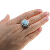Pierścionek regulowany z okrąłym Larimarem w srebrze oksydowanym z liściem
