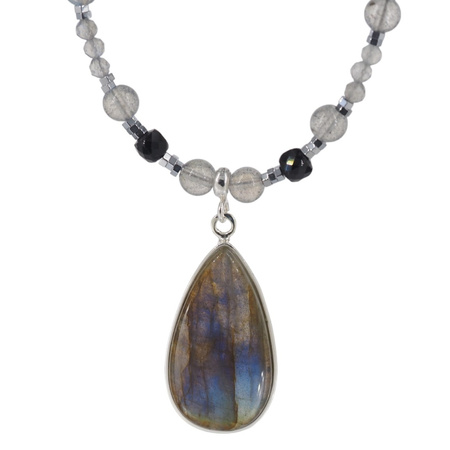 Naszyjnik z zawieszką - Labradoryt i srebro