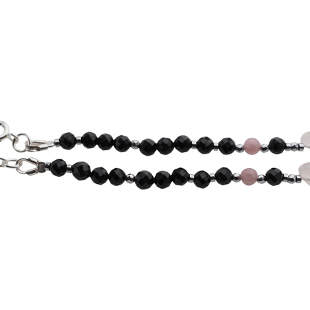 Bransoletka mix - Turmalin, ametyst, kwarc różowy, labradoryt i srebro 