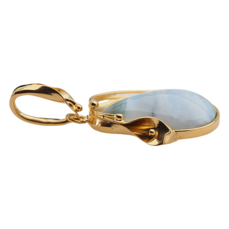 Zawieszka - larimar łza w srebrze złoconym z liśćmi