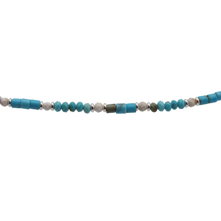 Naszyjnik - Turkus fasetowane oponki, Howlit i srebro