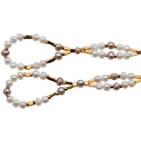 Kolczyki wiszące sztyfty - Perły biały, różowe i srebro złocone