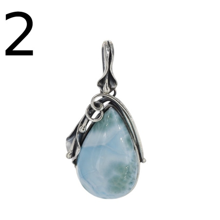 Zawieszka - larimar łza w srebrze oksydowanym z liśćmi