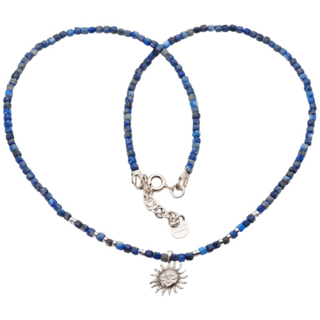 Naszyjnik - Lapis Lazuli fasetowane kostki, Hematyt i srebro