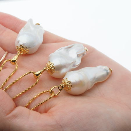 Naszyjnik srebrny, złocony - barokowa Perła biała na łańcuszku 60 cm