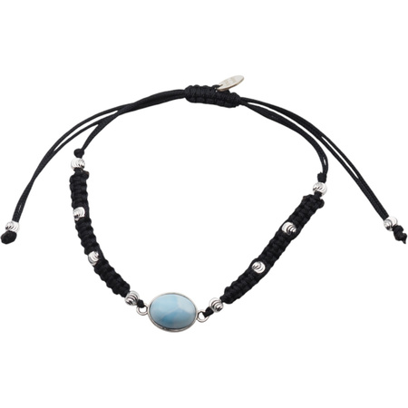 Bransoletka z Larimarem – ręcznie pleciona makrama, srebro 925