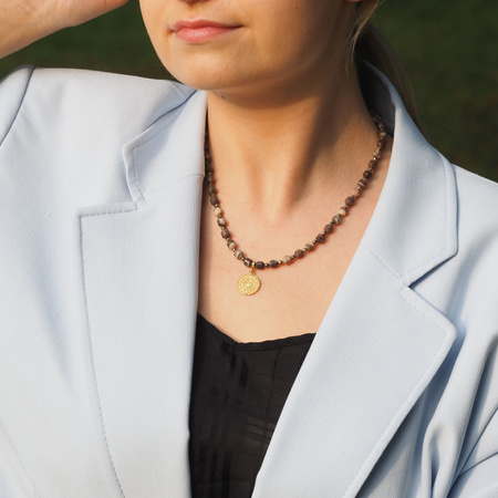 Naszyjnik regulowany - Agat kawowy (coffe) i srebro złocone