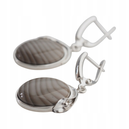 Srebrne kolczyki z Krzemieniem Pasiastym – artystyczna oprawa, srebro 925