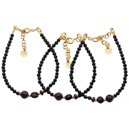 Bransoletka - Turmalin czarny, Granat i srebro złocone