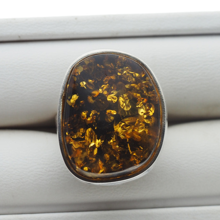 Pierścionek regulowany z Bursztynem Zielonym w srebrze