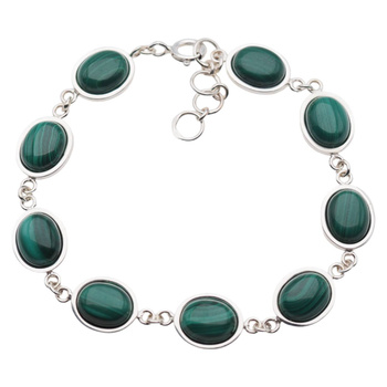 Bransoletka z owalnym malachitem w srebrze