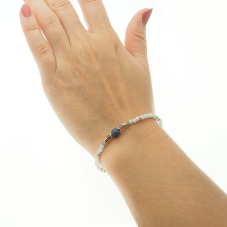 Bransoletka - cięty Chalcedon, Szafir i srebro złocone