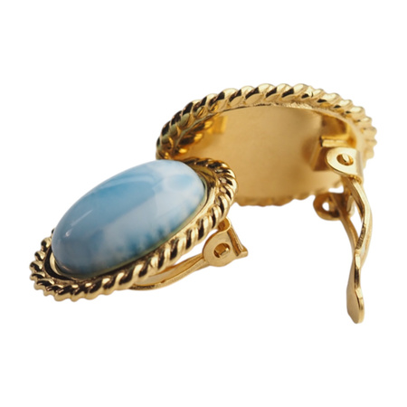 Klipsy- Larimar owal w srebrze złoconym