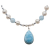 Naszyjnik z zawieszką - Larimar, Perła, Turmalin niebieski i srebro 