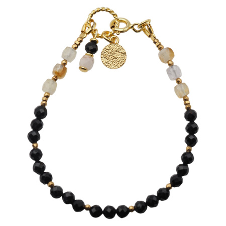 Bransoletka z Cytrynem, Turmalinem i Hematytem – ręcznie wykonana, srebro pozłacane 925