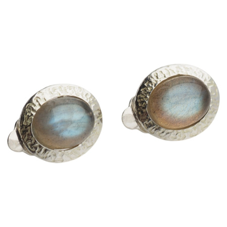 Klipsy - Labradoryt owalny w srebrze młotkowanym