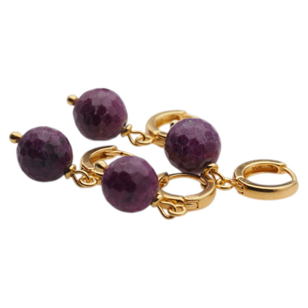 Kolczyki - Rubin kulka w srebrze zloconym