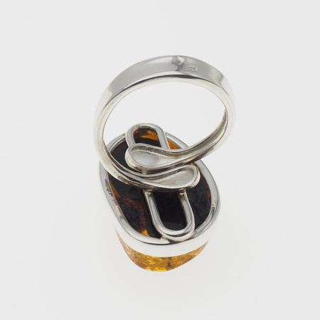 Pierścionek regulowany z Bursztynem Zielonym w srebrze