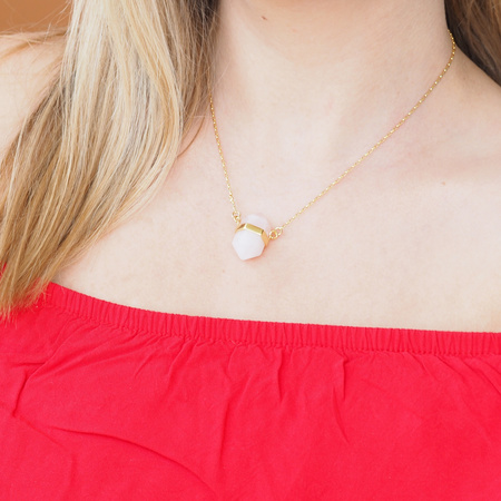 Naszyjnik - Kwarc Różowy sopel w okuciu na łańcuszku