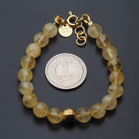 Bransoletka - Cytryn cięte kulki 8mm i srebro złocone