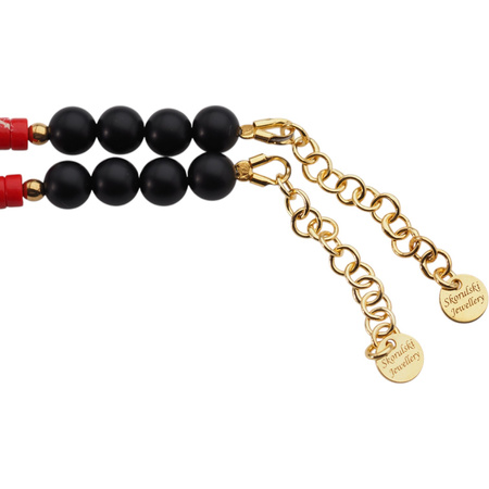 Bransoletka z czerwonym Jaspisem cesarskim i Onyksem – srebro pozłacane 24k