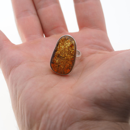 Pierścionek regulowany - Koniakowy Bursztyn w srebrze