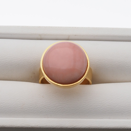 Pierścionek regulowany - Opal Różowy koło w srebrze złoconym