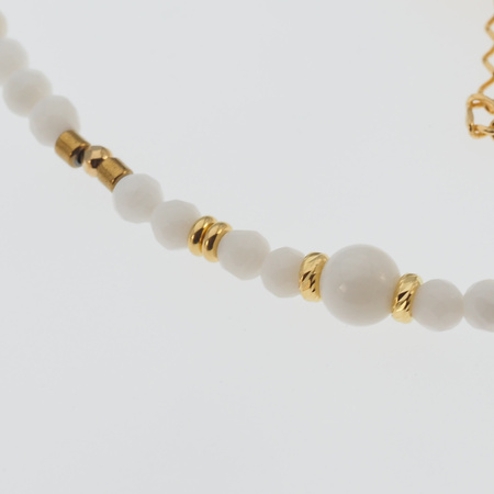 Naszyjnik regulowany ze słońcem - Biały koral, Hematyt i srebro złocone