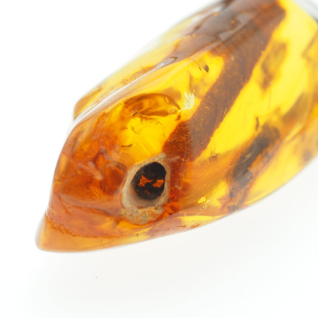 Naszyjnik  na rzemieniu -  przezroczysty Bursztyn z gałęzią oraz muchami