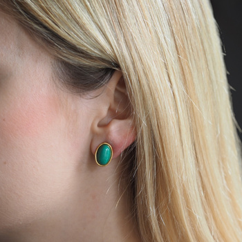 Klipsy - Malachit owalny w srebrze złoconym