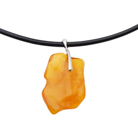 Naszyjnik na rzemieniu - Bursztyn i srebro