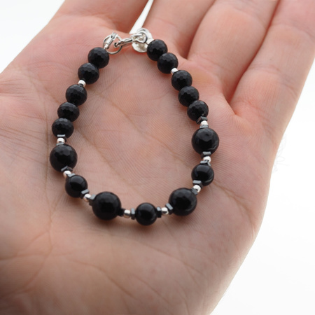 Bransoletka - Turmalin czarny, Hematyt i srebro