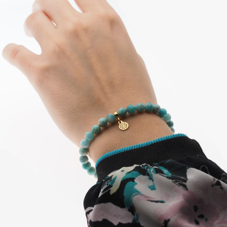 Bransoletka 18,3 cm - Amazonit fasetowane kulki i srebro złocone