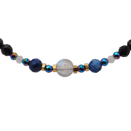 Bransoletka mix - Turmalin, Lapis Lazuli, Labradoryt, hematyt i srebro złocone