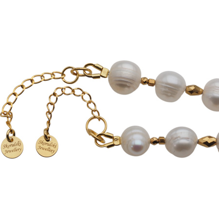 Naszyjnik - Białe Perły, Rubin, hematyt i srebro złocone