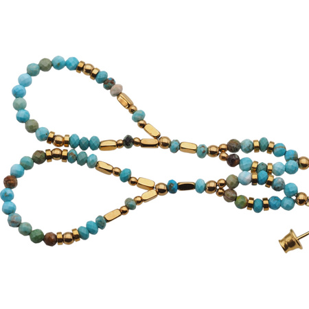 Kolczyki wiszące sztyfty - Turkus, Hematyt i srebro złocone