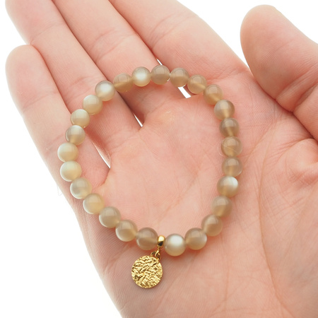 Bransoletka 18 cm - Kamień Słoneczny kulki i srebro złocone