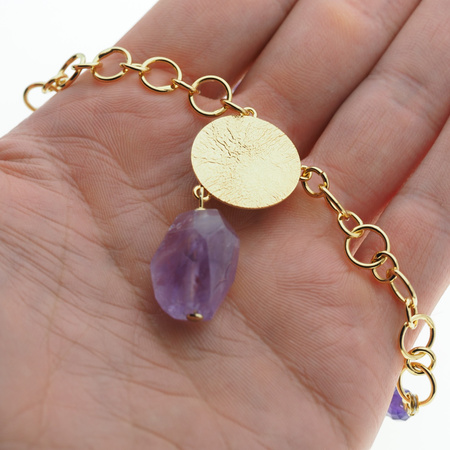 Naszyjnik długi - Ametyst i srebro złocone