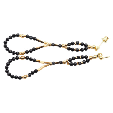 Kolczyki wiszące sztyfty - Turmalin czarny i srebro złocone