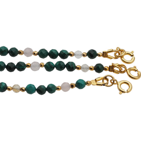 Bransoletka mix - Malachit, Kwarc Różowy, Cytryn, Hematyt i srebro złocone