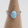 Pierścionek regulowany - owalny Larimar i cyrkonie w srebrze rodowanym