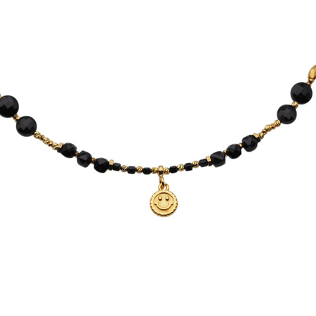 Naszyjnik - Turmalin czarny, złoty Hematyt, uśmiech i srebro złocone