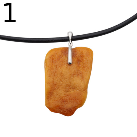 Naszyjnik  na rzemieniu - surowy Bursztyn mleczny