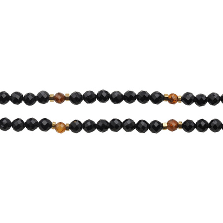 Naszyjnik - Turmalin czarny, Bursztyn, Hematyt złoty i srebro złocone