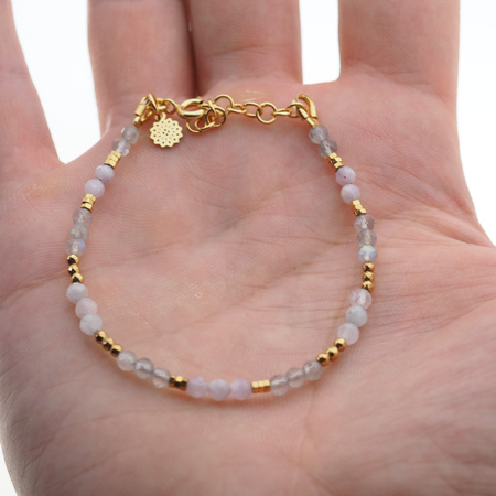 Bransoletka - Labradoryt, Kunzyt, Hematyt i srebro złocone