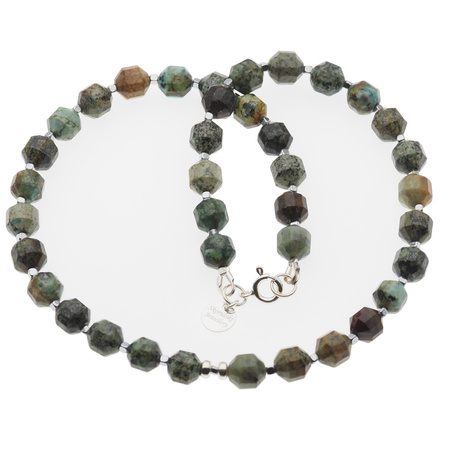 Naszyjnik - Turkus cięte wielościany, Hemetyt i srebro