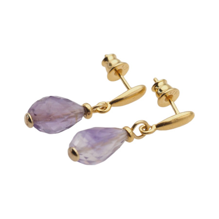 Kolczyki wiszące sztyfty - cięte krople ametystu w srebrze złoconym