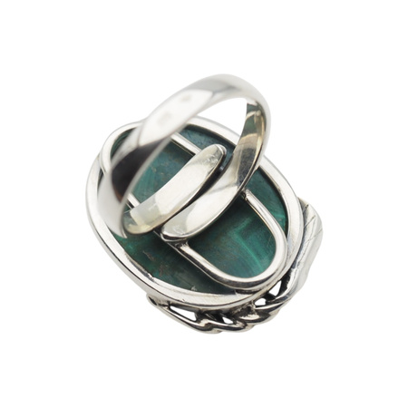 Pierścionek regulowany z owalnym Malachitem w srebrze oksydowanym