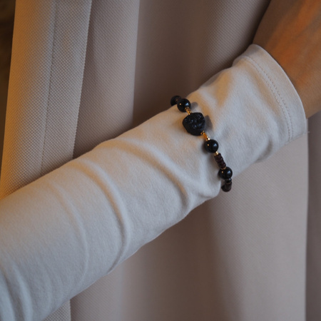 Bransoletka - Turmalin czarny, Granat i srebro złocone